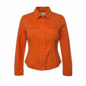Chico’s Women Denim Shacket Size 0/Small Orange Snap Shirt Jacket Boho Cabincore